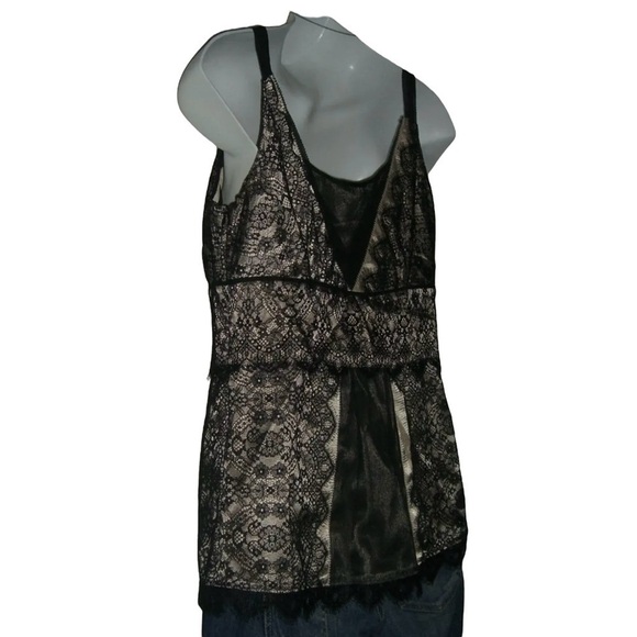 Ann Taylor Tank Top Silk Blend Black Tan Lace Cami Bimbo Blouse Coquette y2k 2 - Picture 5 of 9